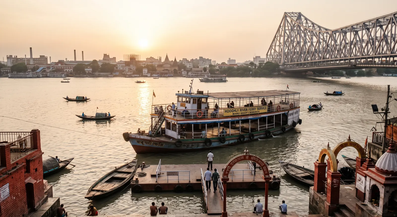 Hooghly River Ferry Service at Babu Ghat, with the Howrah Bridge in the background
